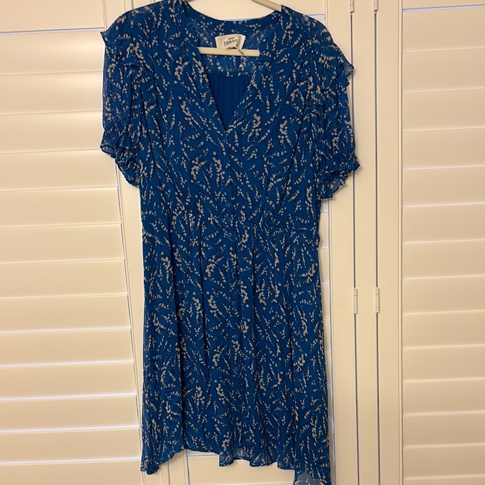ba&sh Blue Midi Sundress with V-Neck and Flutter Sleeves
